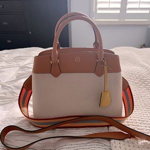 Tory Burch Tote (brown leather with linen)